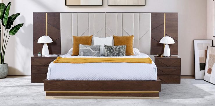 Recámara Kign Size Albah Café Base de Cama 4 Piezas