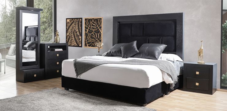 Recámara King Size Braham Negro 5 Piezas
