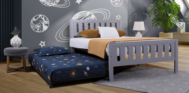 Cama Matrimonial Elena Gris con Cama Baja Alondra