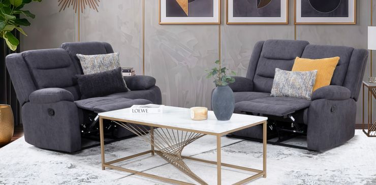 Sala de Dos Sofás 2 Plazas con Reclinables Nori Gris