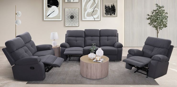 Sala con Reclinables Toronto Gris Obscuro 3 Piezas
