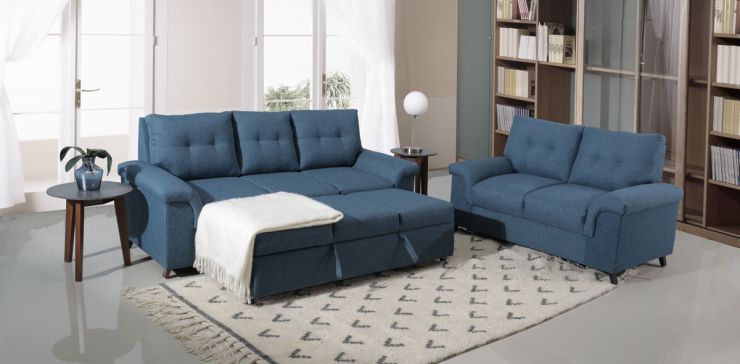 Sala con Sofá Cama Uma Azul