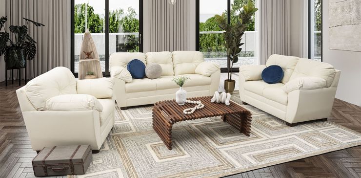 Sala de Piel Derby Tz  Beige 3 Piezas