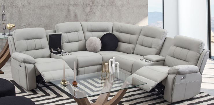 Sala Modular con Reclinable Eléctrico Modena Gris