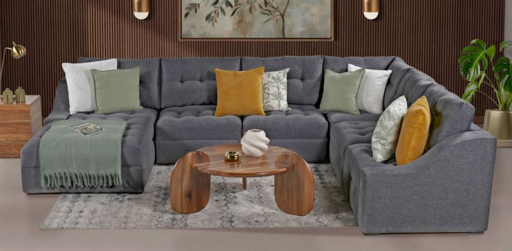 Sala Modular Izquierda Zonet Gris Oxford 6 Piezas 