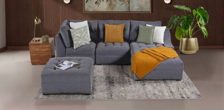 Sala en L Derecha Zonet Gris Oxford con Taburete
