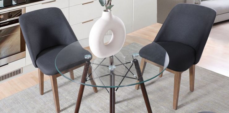 Mesa Comedor Redondo de Cristal 80 cm Oslo Nogal