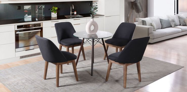 Comedor Redondo Oslo Café y 4 Sillas Olaf Gris Oxford