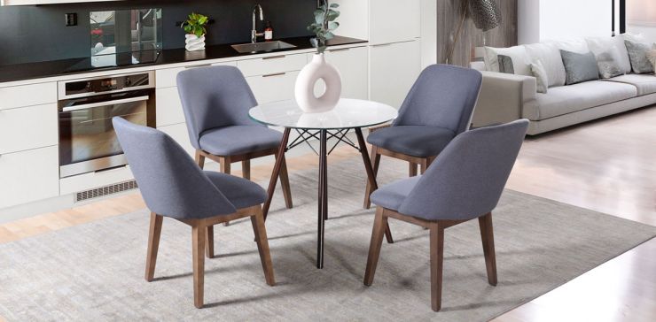 Comedor Redondo Oslo Café y 4 Sillas Olaf Gris