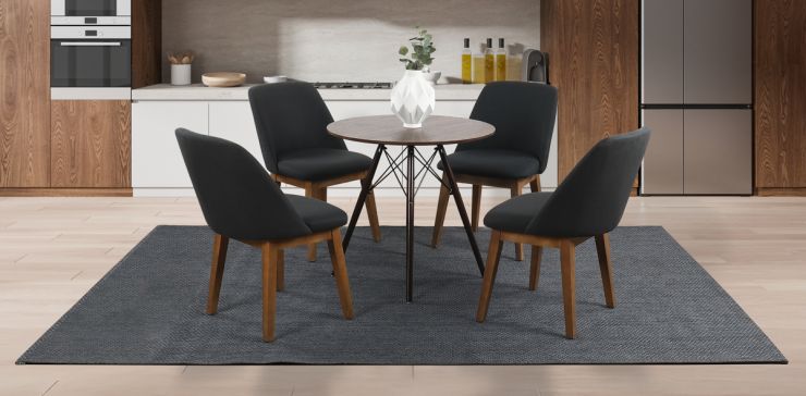 Comedor Redondo 80 cm Oslo Café y 4 Sillas Olaf Gris Oxford