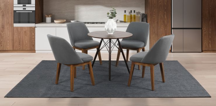 Comedor Redondo 80 cm Oslo Café y 4 Sillas Olaf Gris
