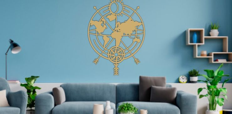 Figura Decorativa para Pared Brújula Dorado