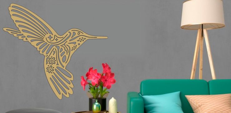 Figura Decorativa para Pared Colibrí Dorado