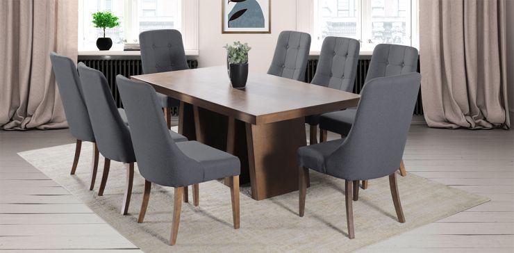 Comedor Rectangular 180 cm Odette New con 8 Sillas Atenea Gris