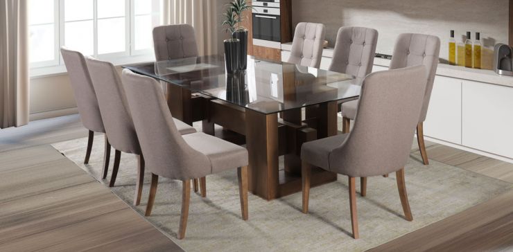 Comedor Rectangular Berlín New con 8 Sillas Atenea Café