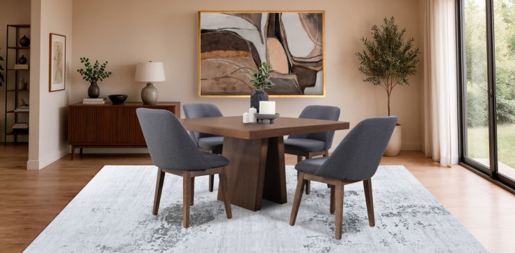 Comedor Cuadrado 120 cm Odette con 4 Sillas Olaf Gris