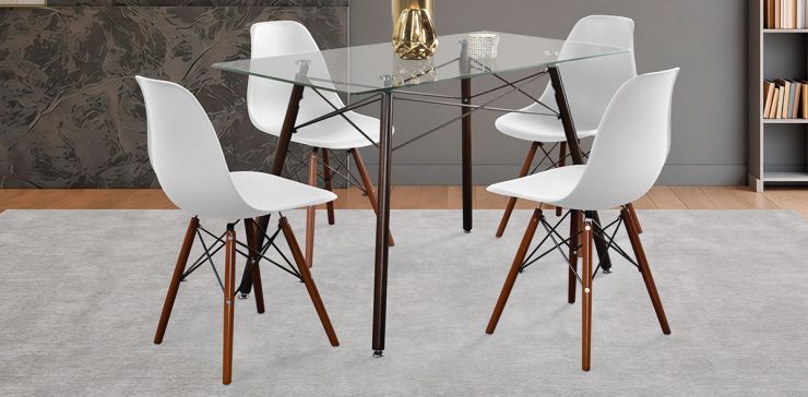 Comedor Rectangular 120 x 70 cm Atlas Café y 4 Sillas Blanco