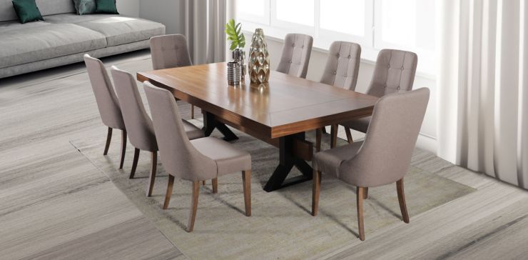 Comedor Rectangular Estocolmo con 8 Sillas Atenea Café