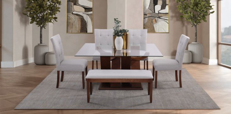 Comedor Góndola con 4 Sillas y Banca Beige