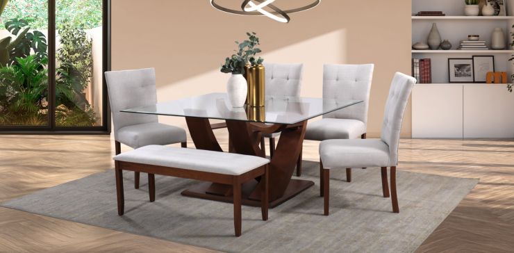Comedor Góndola con 4 Sillas y Banca Beige