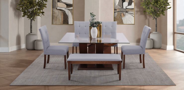 Comedor Góndola con 4 Sillas y Banca Gris