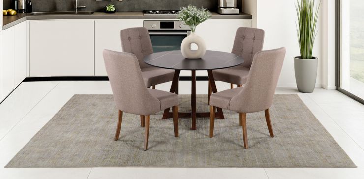 Comedor Redondo 120 cm Hiedra Negro y 4 Sillas Atenea Café