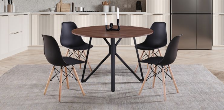 Comedor Redondo Hudson con 4 Sillas Atlas Negras