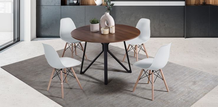 Comedor Redondo Hudson con 4 Sillas Atlas Blancas