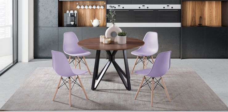 Comedor Redondo Hudson con 4 Sillas Atlas Moradas