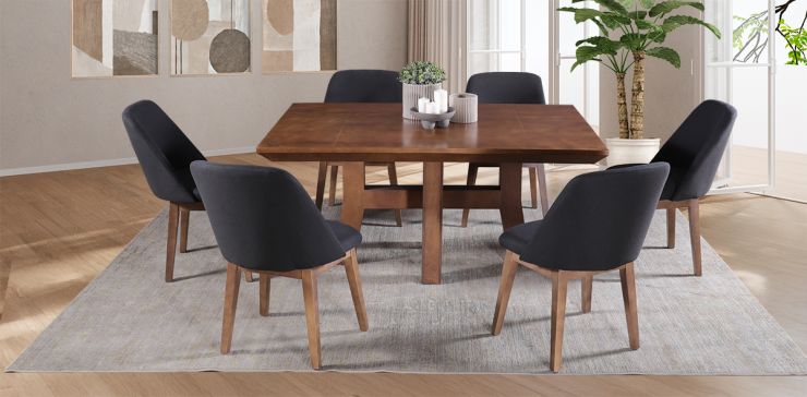 Comedor Rectangular Kansas con 6 Sillas Olaf Gris Oxford