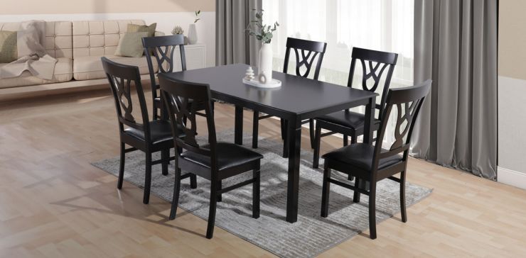 Comedor Kardian con 6 Sillas Glory Negro 