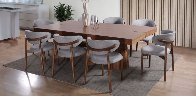 Comedor Rectangular 240 cm Lynnea Café con 8 Sillas Gris