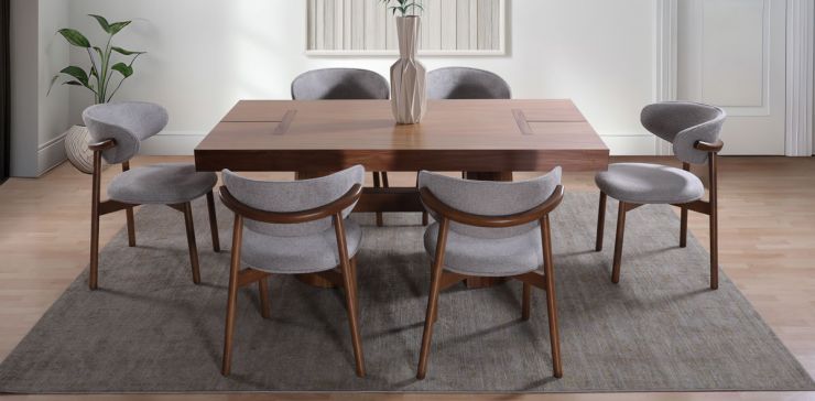 Comedor Rectangular de 180 cm Lynnea Café con 6 Sillas Gris