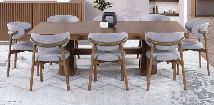Comedor Rectangular 240 x 120 cm Lynnea con 8 Sillas Gris