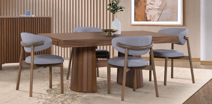 Comedor Rectangular 180 x 100 cm Lynnea con 4 Sillas Gris