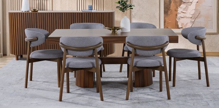 Comedor Rectangular 180 x 100 cm Lynnea con 6 Sillas Gris