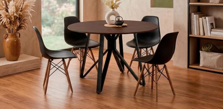 Comedor Hudson con 4 Sillas Atlas Negro