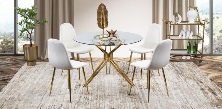 Comedor Redondo de Cristal Trivor Beige 5 Piezas