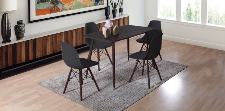Comedor Rectangular Murcia Café Oscuro y 4 Sillas Atlas Negro