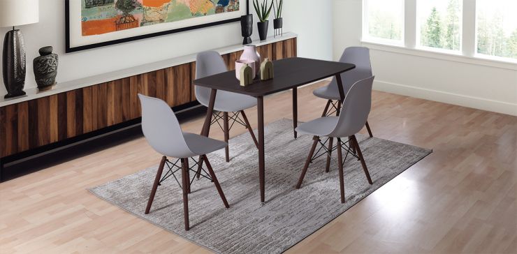 Comedor Rectangular Murcia Café Oscuro y 4 Sillas Atlas Gris