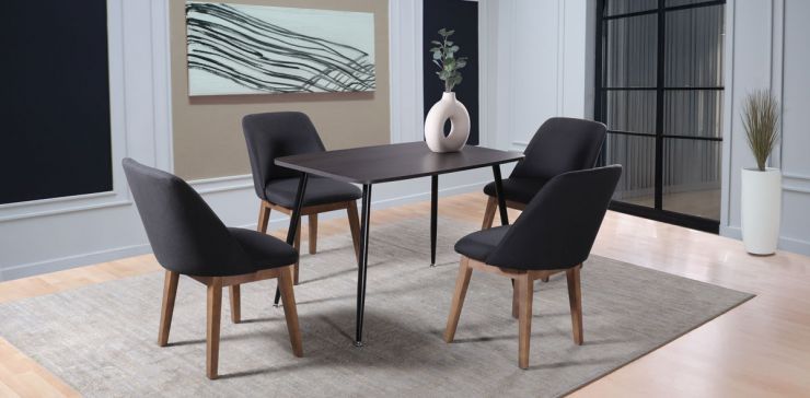 Comedor Rectangular Murcia Café Oscuro y 4 Sillas Olaf Gris Oxford
