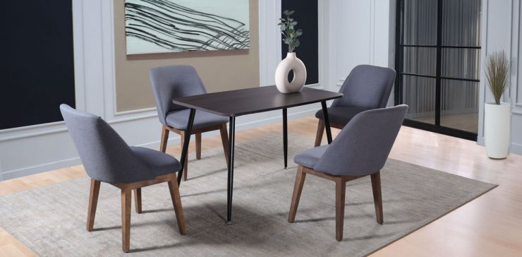 Comedor Rectangular Murcia Café Oscuro y 4 Sillas Olaf Gris