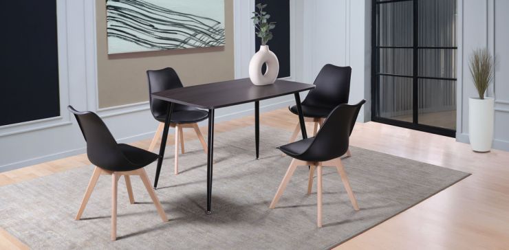 Comedor Rectangular Murcia Café Oscuro y 4 Sillas Frankfurt Negro