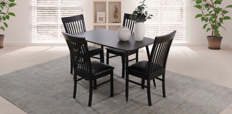 Comedor Rectangular 120 x 70 cm Murcia y 4 Sillas Kardian Negro