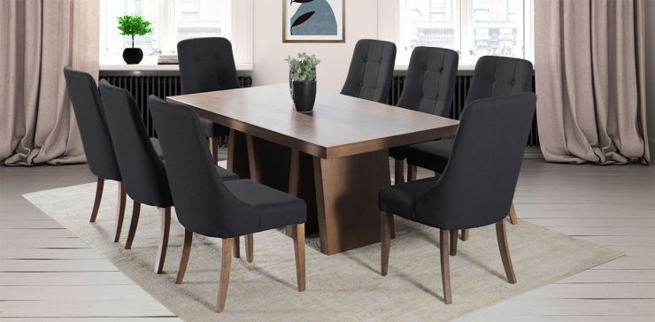 Comedor Rectangular 180 cm Odette New con 8 Sillas Atenea Gris Oxford