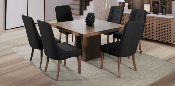 Comedor Cuadrado Odette New con 6 Sillas Atenea Gris Oxford