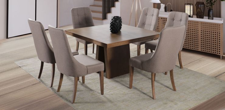 Comedor Cuadrado Odette New con 6 Sillas Atenea Café