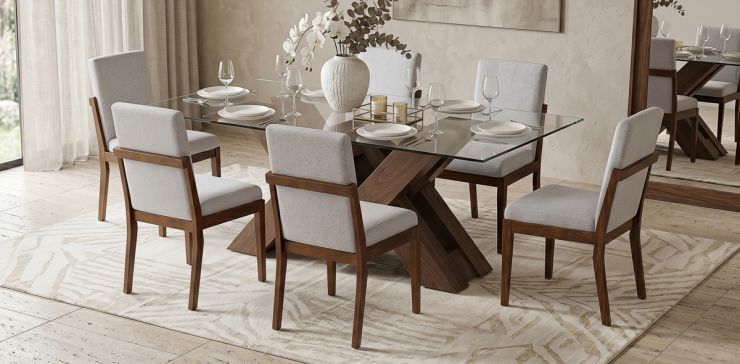 Comedor 180 x 110 cm Pehthouse con 6 Sillas Cretta Blanco