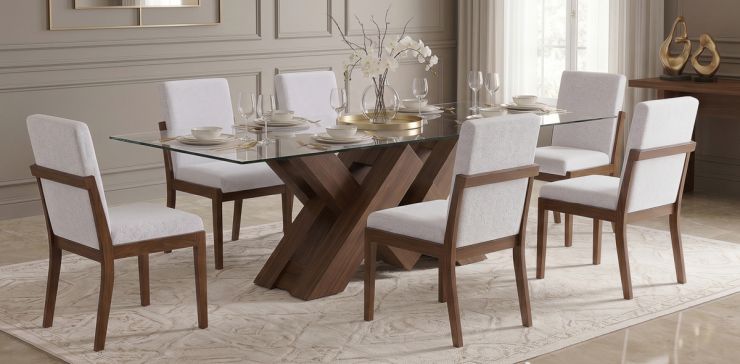 Comedor 220 x 120 cm Pehthouse con 6 Sillas Cretta Blanco