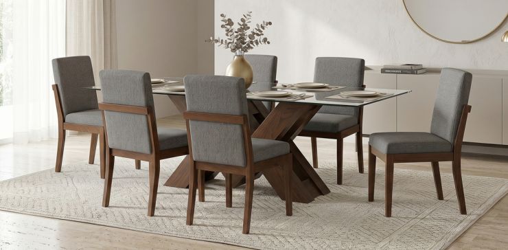 Comedor 220 x 120 cm Pehthouse con 6 Sillas Cretta Gris
